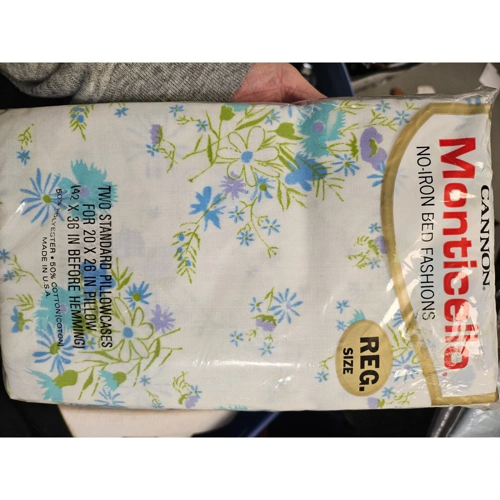 Vintage Cannon Monticello Floral Pillowcases Set of 2 Blue Green White New USA